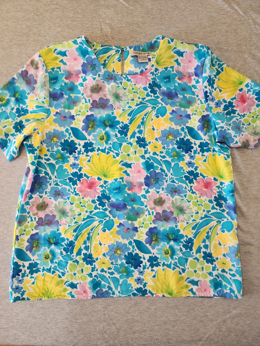 Vintage Y2K Notations Watercolor Floral Blouse Womens L Bloomcore Artsy Boho